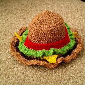 Handmade Ruffled Crochet Multicolor Girls Hamburger Hat
